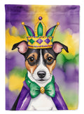 Jack Russell Terrier King of Mardi Gras House Flag 28x40 Porch Sleeve Pole Decorative Outside Yard Banner Artwork Wall Hanging, Polyester