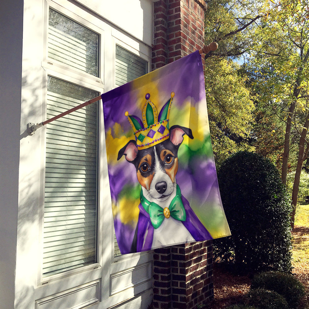 Jack Russell Terrier King of Mardi Gras House Flag 28x40 Porch Sleeve Pole Decorative Outside Yard Banner Artwork Wall Hanging, Polyester