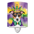 Jack Russell Terrier King of Mardi Gras Ceramic Night Light Compact, UL-Certified, Ideal for Bedroom, Bathroom, Nursery, Hallway, Kitchen, 6x4x3, Multicolor