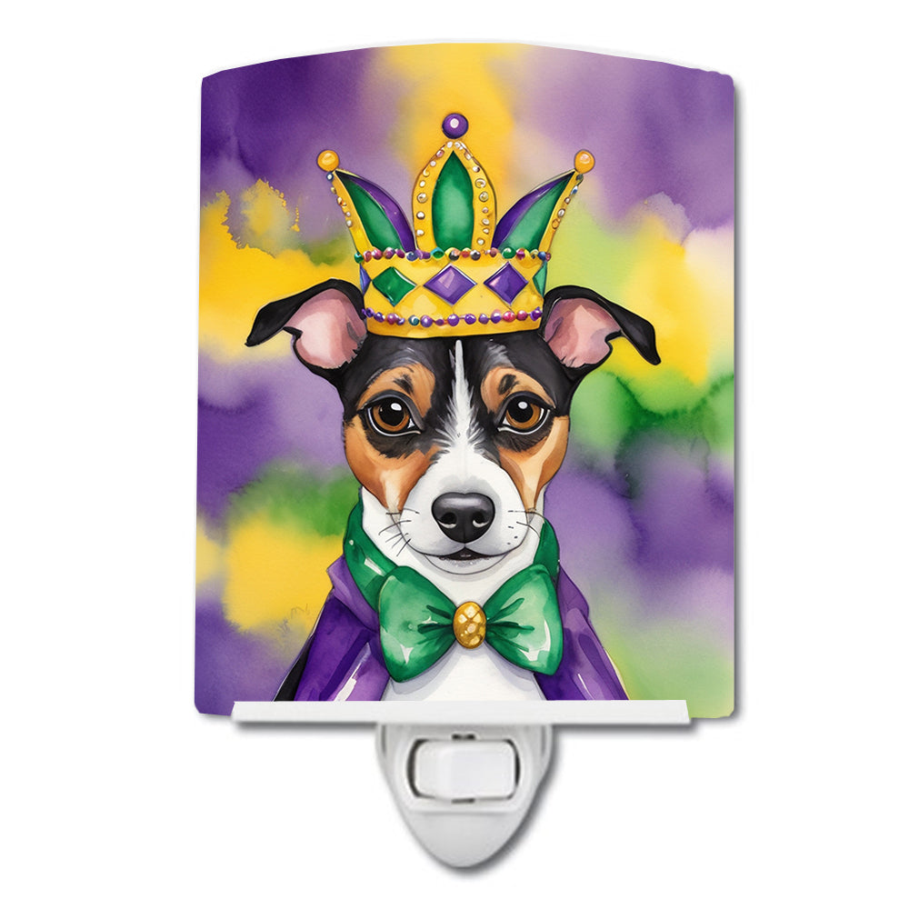 Jack Russell Terrier King of Mardi Gras Ceramic Night Light Compact, UL-Certified, Ideal for Bedroom, Bathroom, Nursery, Hallway, Kitchen, 6x4x3, Multicolor
