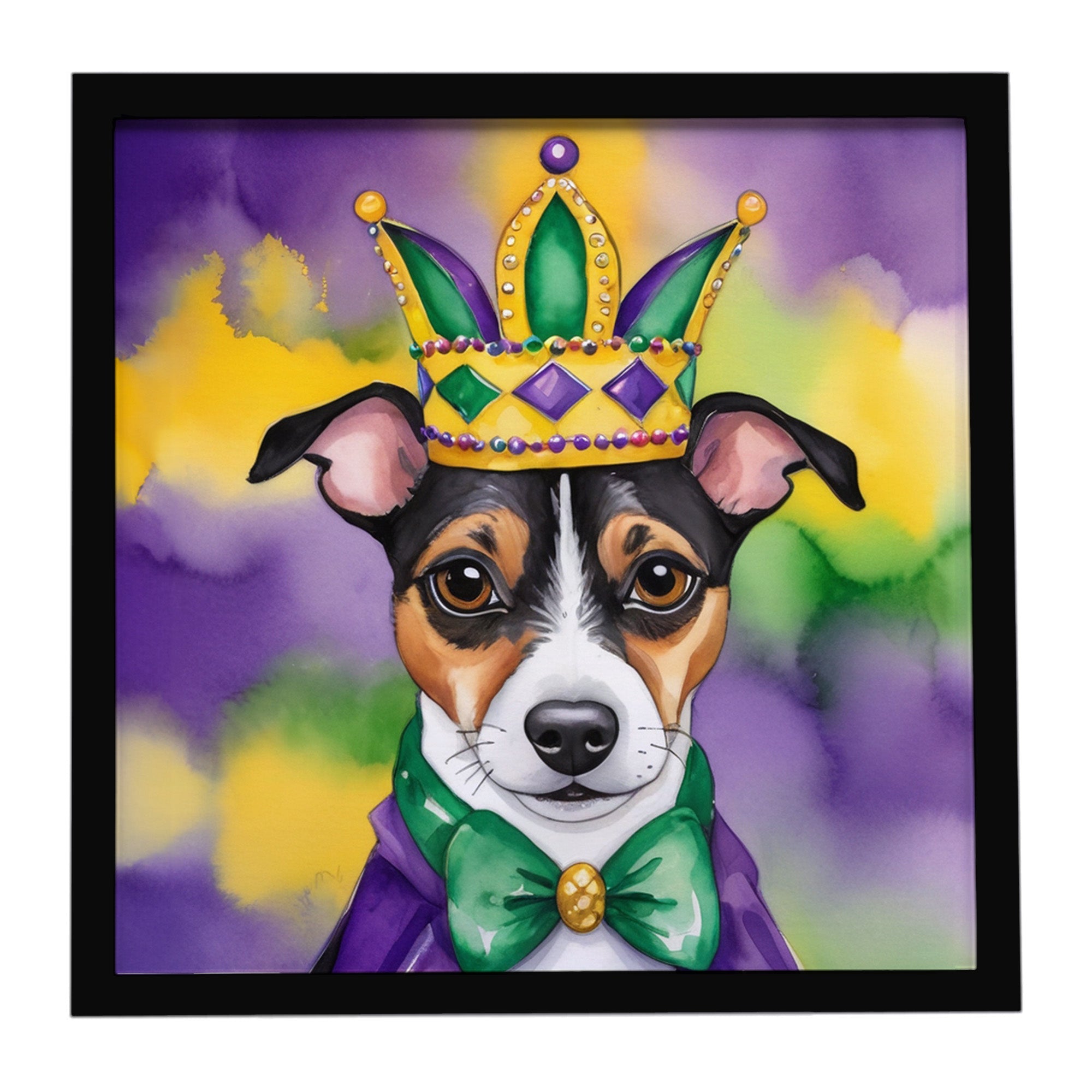 Jack Russell Terrier King of Mardi Gras Framed Metal Print Bathroom, Kitchen, Office, Home Decor Wall Art Ready to Hang, Square, 8X8