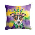 Jack Russell Terrier King of Mardi Gras Decorative Throw Pillow 14x14 Indoor Outdoor Accent Cushion, Fabric Cover with Insert for Sofa, Bed, Porch & Living Room