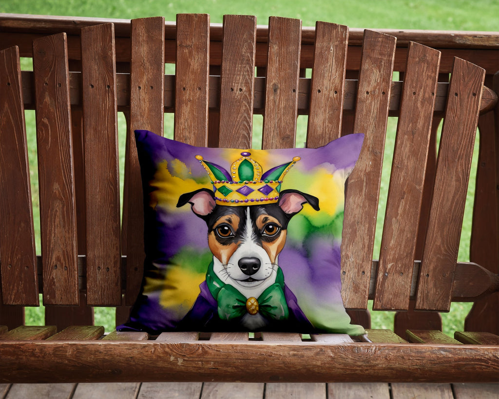 Jack Russell Terrier King of Mardi Gras Decorative Throw Pillow 14x14 Indoor Outdoor Accent Cushion, Fabric Cover with Insert for Sofa, Bed, Porch & Living Room