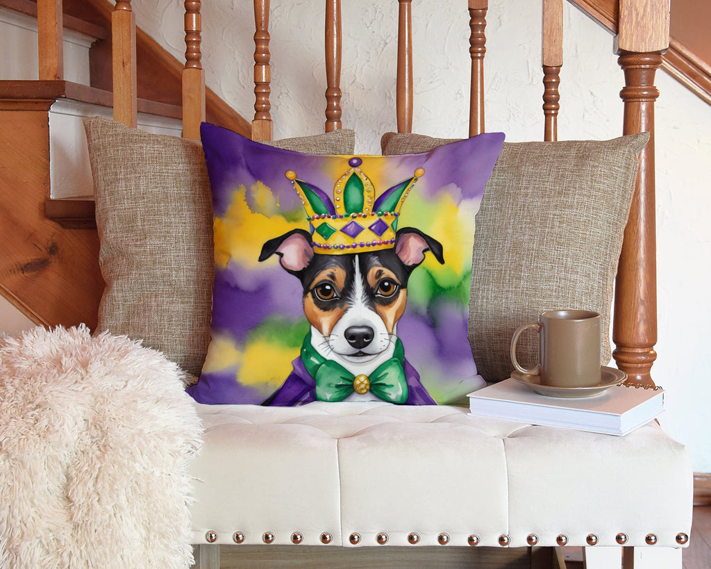 Jack Russell Terrier King of Mardi Gras Decorative Throw Pillow 14x14 Indoor Outdoor Accent Cushion, Fabric Cover with Insert for Sofa, Bed, Porch & Living Room