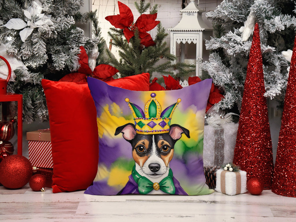 Jack Russell Terrier King of Mardi Gras Decorative Throw Pillow 14x14 Indoor Outdoor Accent Cushion, Fabric Cover with Insert for Sofa, Bed, Porch & Living Room