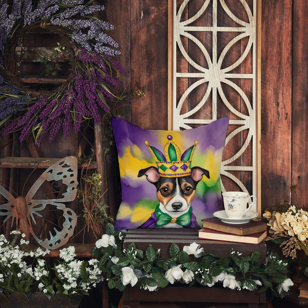 Jack Russell Terrier King of Mardi Gras Decorative Throw Pillow 18x18 Indoor Outdoor Accent Cushion, Fabric Cover with Insert for Sofa, Bed, Porch & Living Room