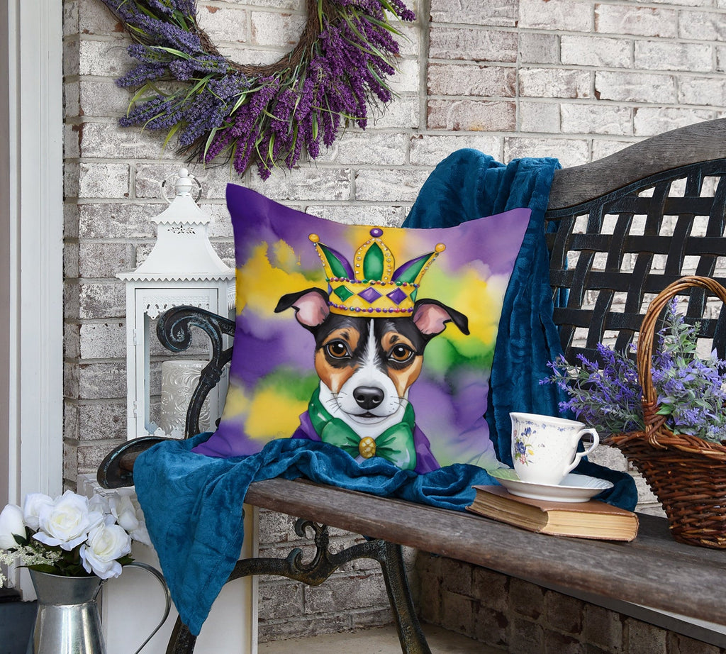 Jack Russell Terrier King of Mardi Gras Decorative Throw Pillow 18x18 Indoor Outdoor Accent Cushion, Fabric Cover with Insert for Sofa, Bed, Porch & Living Room