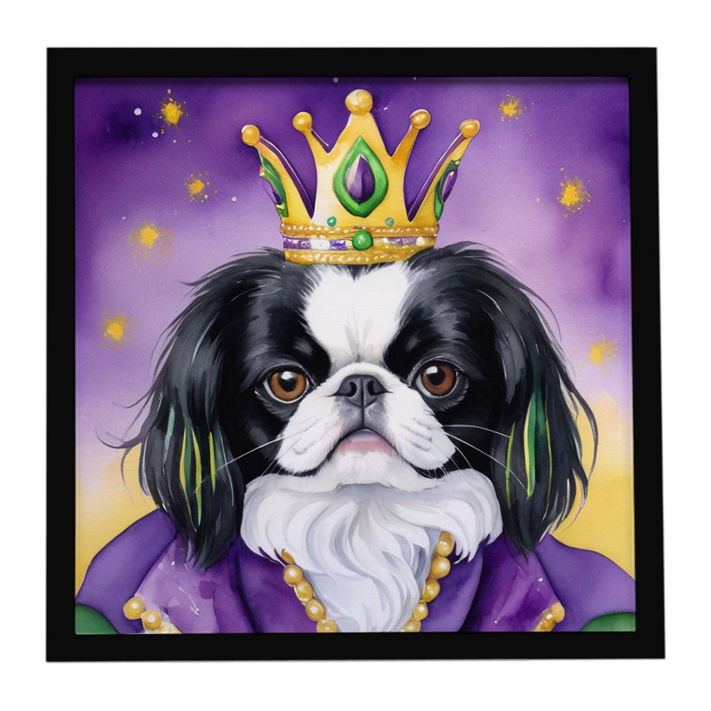 Japanese Chin King of Mardi Gras Framed Metal Print Bathroom, Kitchen, Office, Home Decor Wall Art Ready to Hang, Square, 8X8