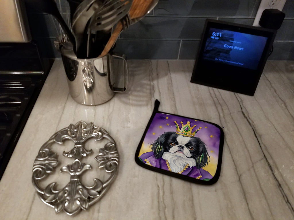 Japanese Chin King of Mardi Gras Pot Holder Set of 2 Heat Resistant Quilted Hot Pads 7.5 x 7.5 Inch, Insulated Kitchen Trivets for Cooking & Baking