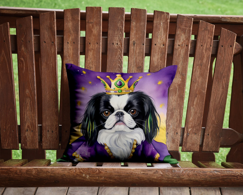 Japanese Chin King of Mardi Gras Decorative Throw Pillow 14x14 Indoor Outdoor Accent Cushion, Fabric Cover with Insert for Sofa, Bed, Porch & Living Room