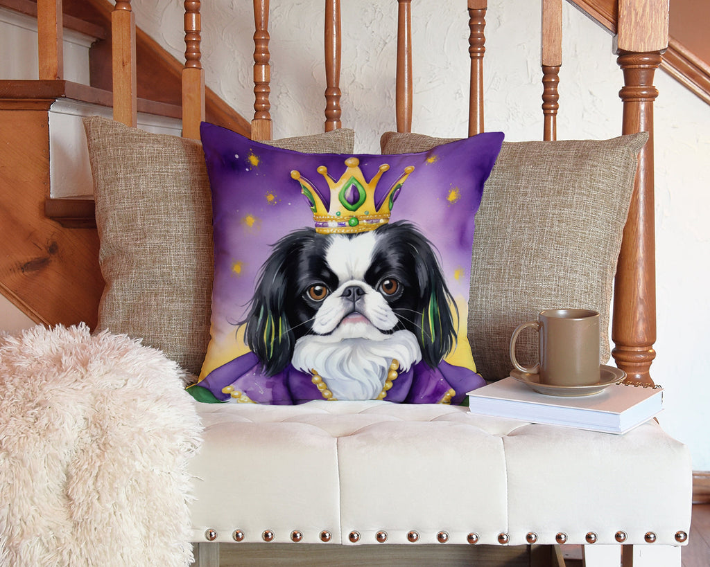 Japanese Chin King of Mardi Gras Decorative Throw Pillow 14x14 Indoor Outdoor Accent Cushion, Fabric Cover with Insert for Sofa, Bed, Porch & Living Room