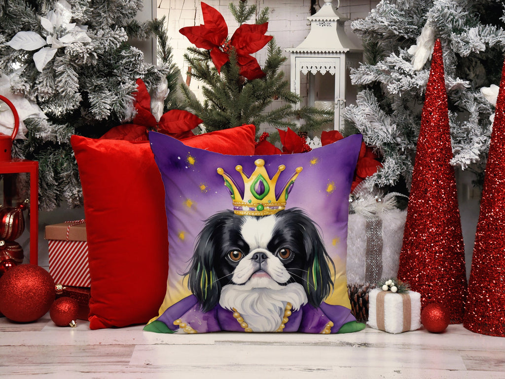 Japanese Chin King of Mardi Gras Decorative Throw Pillow 18x18 Indoor Outdoor Accent Cushion, Fabric Cover with Insert for Sofa, Bed, Porch & Living Room