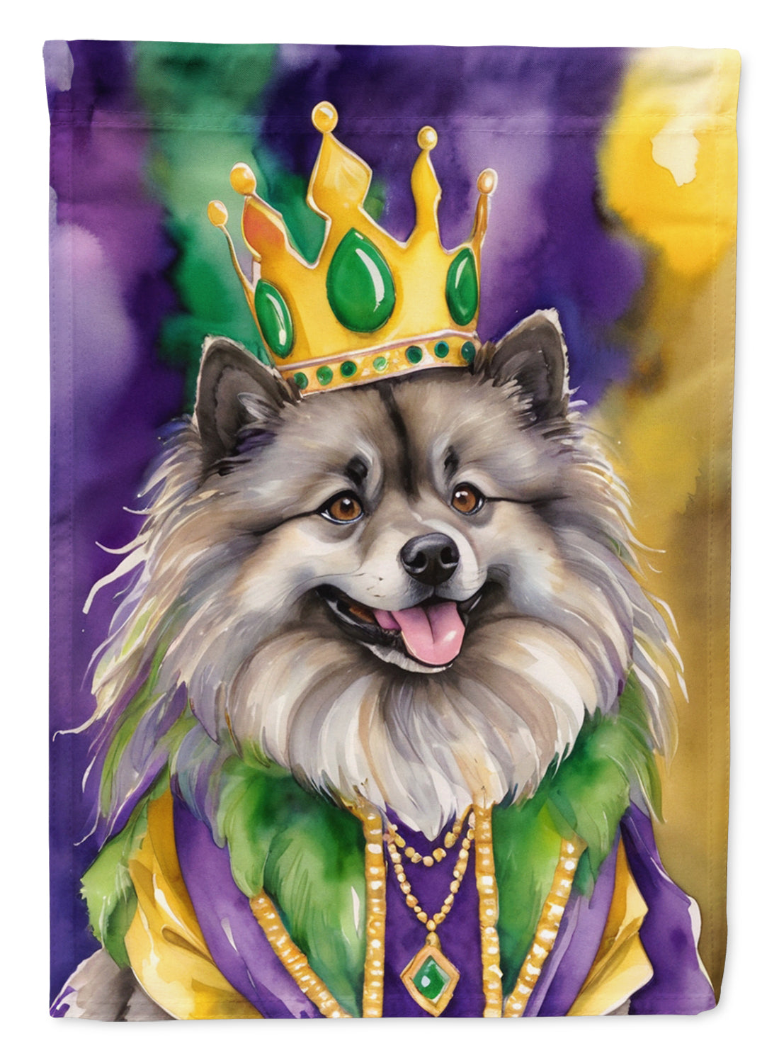 Keeshond King of Mardi Gras House Flag 28x40 Porch Sleeve Pole Decorative Outside Yard Banner Artwork Wall Hanging, Polyester