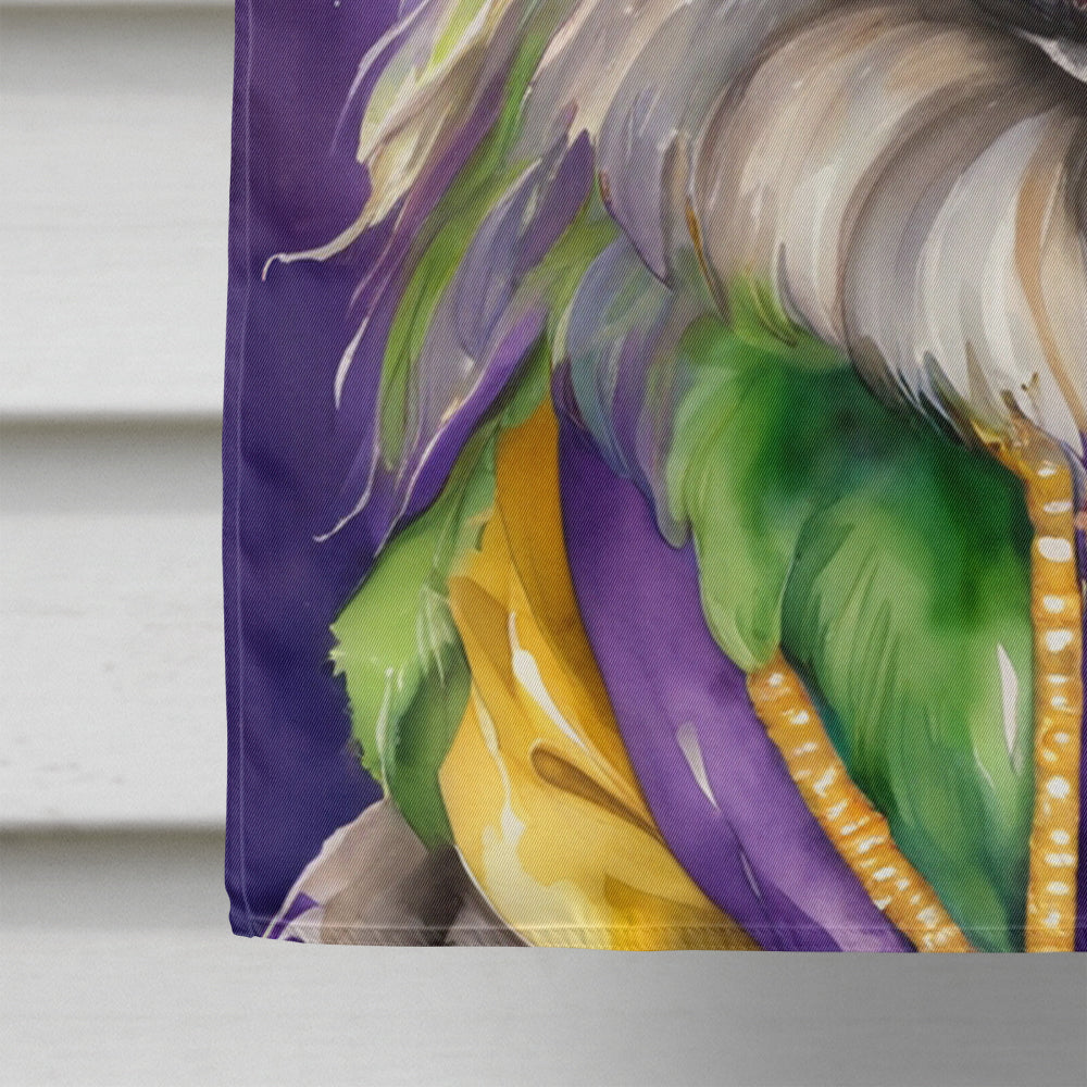 Keeshond King of Mardi Gras House Flag 28x40 Porch Sleeve Pole Decorative Outside Yard Banner Artwork Wall Hanging, Polyester