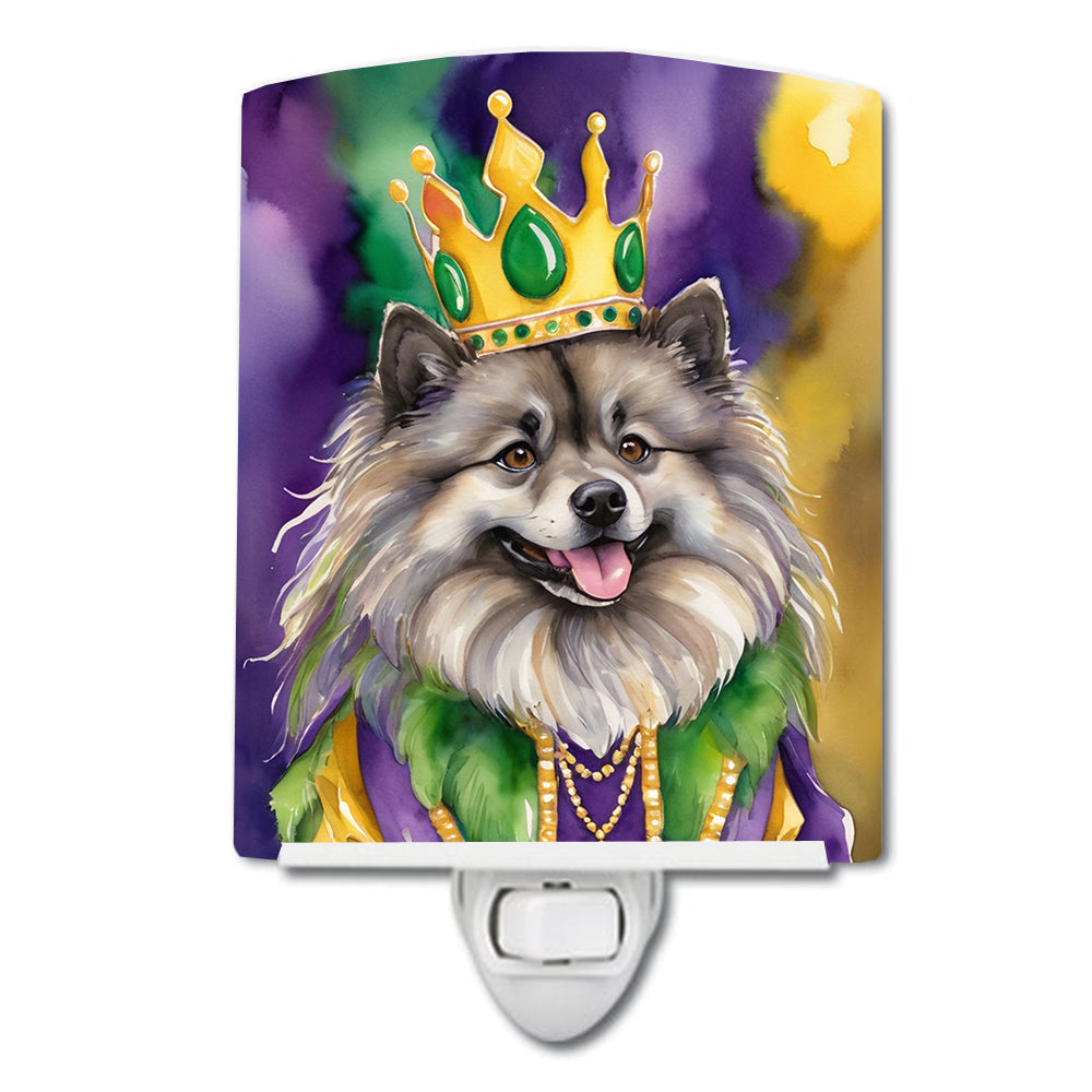 Keeshond King of Mardi Gras Ceramic Night Light Compact, UL-Certified, Ideal for Bedroom, Bathroom, Nursery, Hallway, Kitchen, 6x4x3, Multicolor