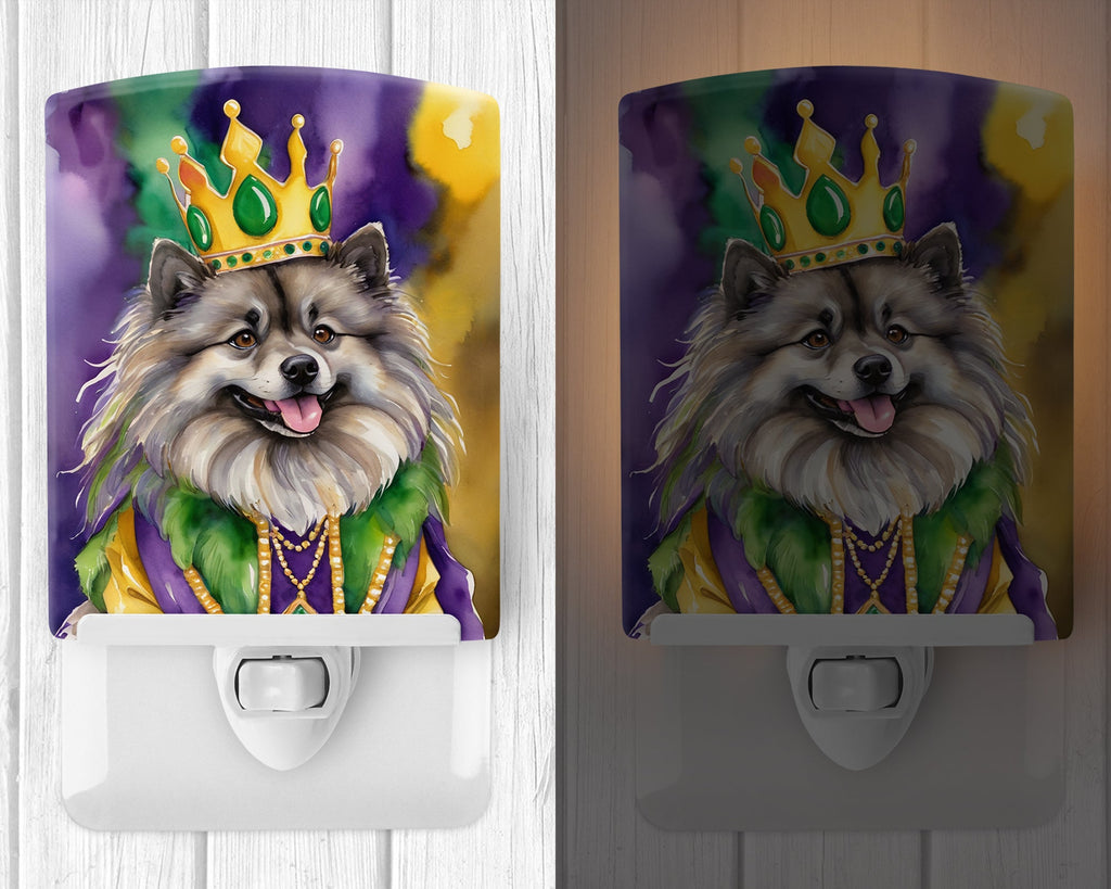 Keeshond King of Mardi Gras Ceramic Night Light Compact, UL-Certified, Ideal for Bedroom, Bathroom, Nursery, Hallway, Kitchen, 6x4x3, Multicolor