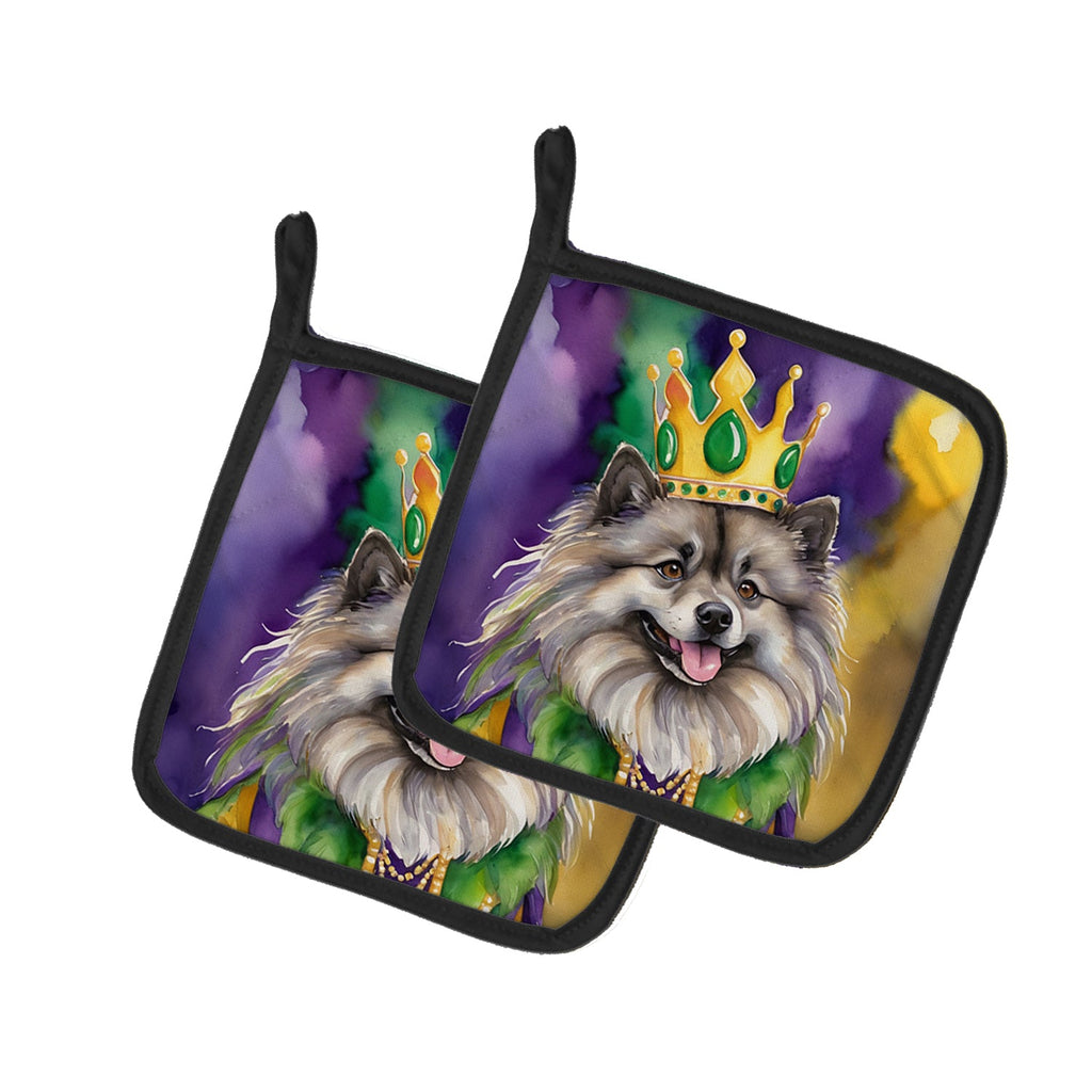 Keeshond King of Mardi Gras Pot Holder Set of 2 Heat Resistant Quilted Hot Pads 7.5 x 7.5 Inch, Insulated Kitchen Trivets for Cooking & Baking