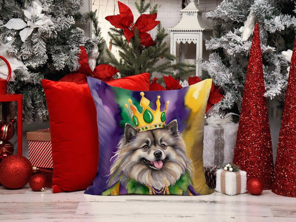 Keeshond King of Mardi Gras Decorative Throw Pillow 14x14 Indoor Outdoor Accent Cushion, Fabric Cover with Insert for Sofa, Bed, Porch & Living Room