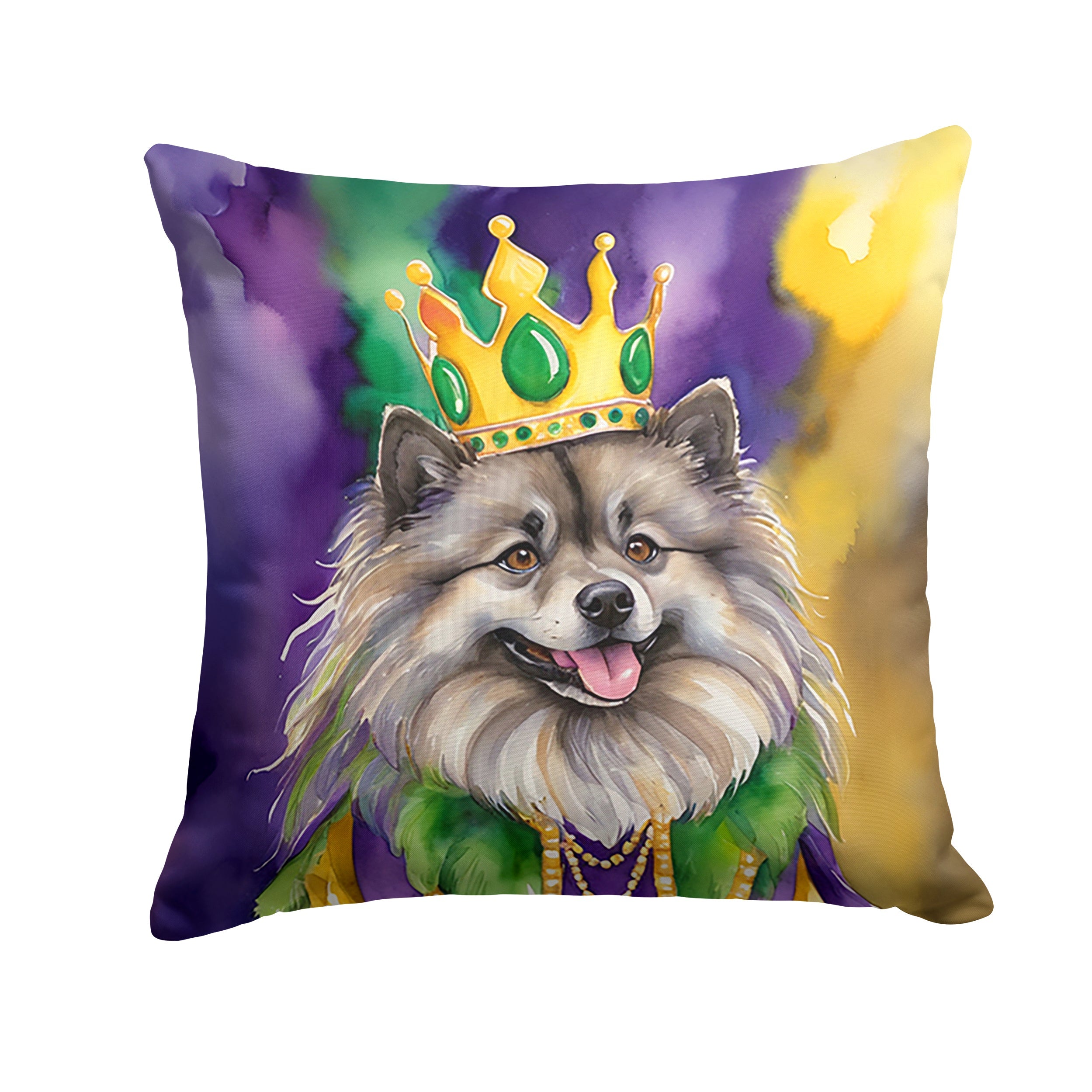 Keeshond King of Mardi Gras Decorative Throw Pillow 18x18 Indoor Outdoor Accent Cushion, Fabric Cover with Insert for Sofa, Bed, Porch & Living Room