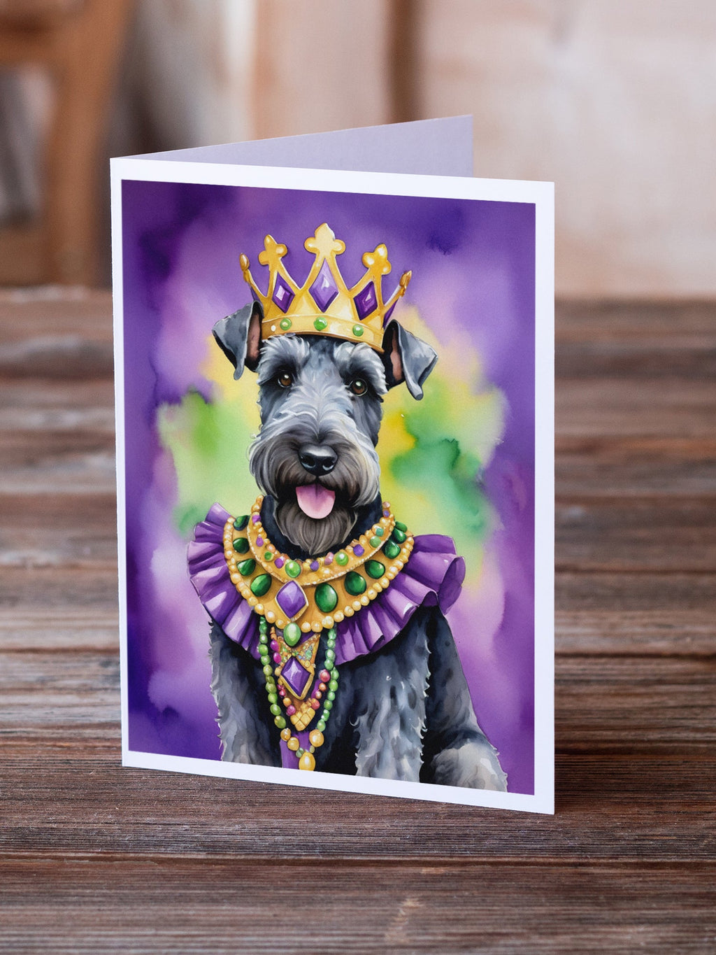 Kerry Blue Terrier King of Mardi Gras Greeting Cards Pack of 8 Blank Cards with Envelopes Whimsical A7 Size 5x7