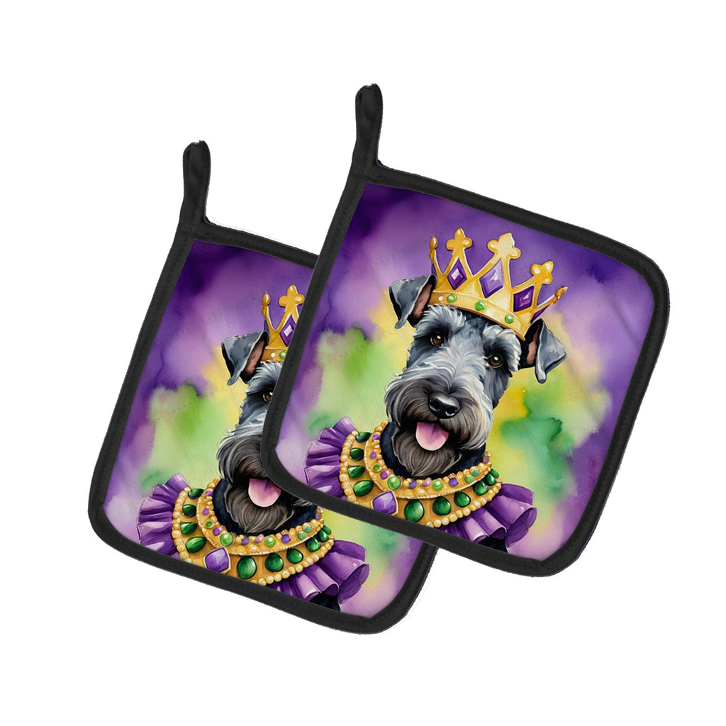 Kerry Blue Terrier King of Mardi Gras Pot Holder Set of 2 Heat Resistant Quilted Hot Pads 7.5 x 7.5 Inch, Insulated Kitchen Trivets for Cooking & Baking