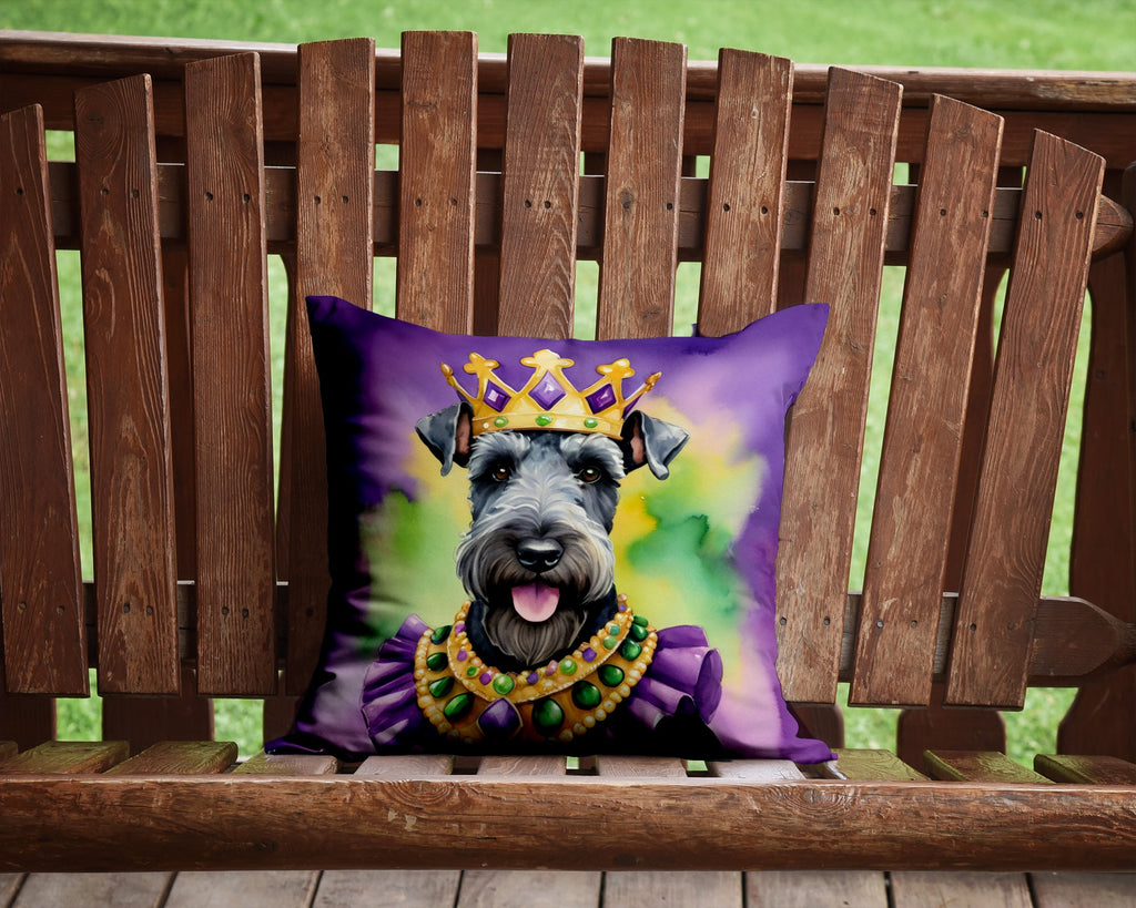 Kerry Blue Terrier King of Mardi Gras Decorative Throw Pillow 14x14 Indoor Outdoor Accent Cushion, Fabric Cover with Insert for Sofa, Bed, Porch & Living Room