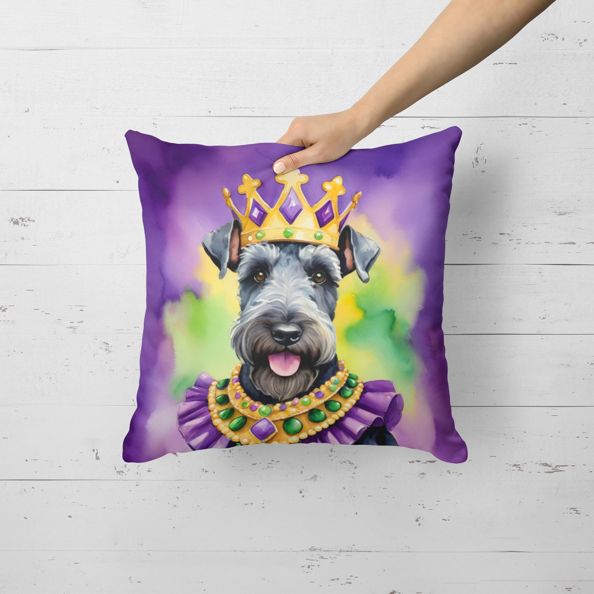 Kerry Blue Terrier King of Mardi Gras Decorative Throw Pillow 18x18 Indoor Outdoor Accent Cushion, Fabric Cover with Insert for Sofa, Bed, Porch & Living Room