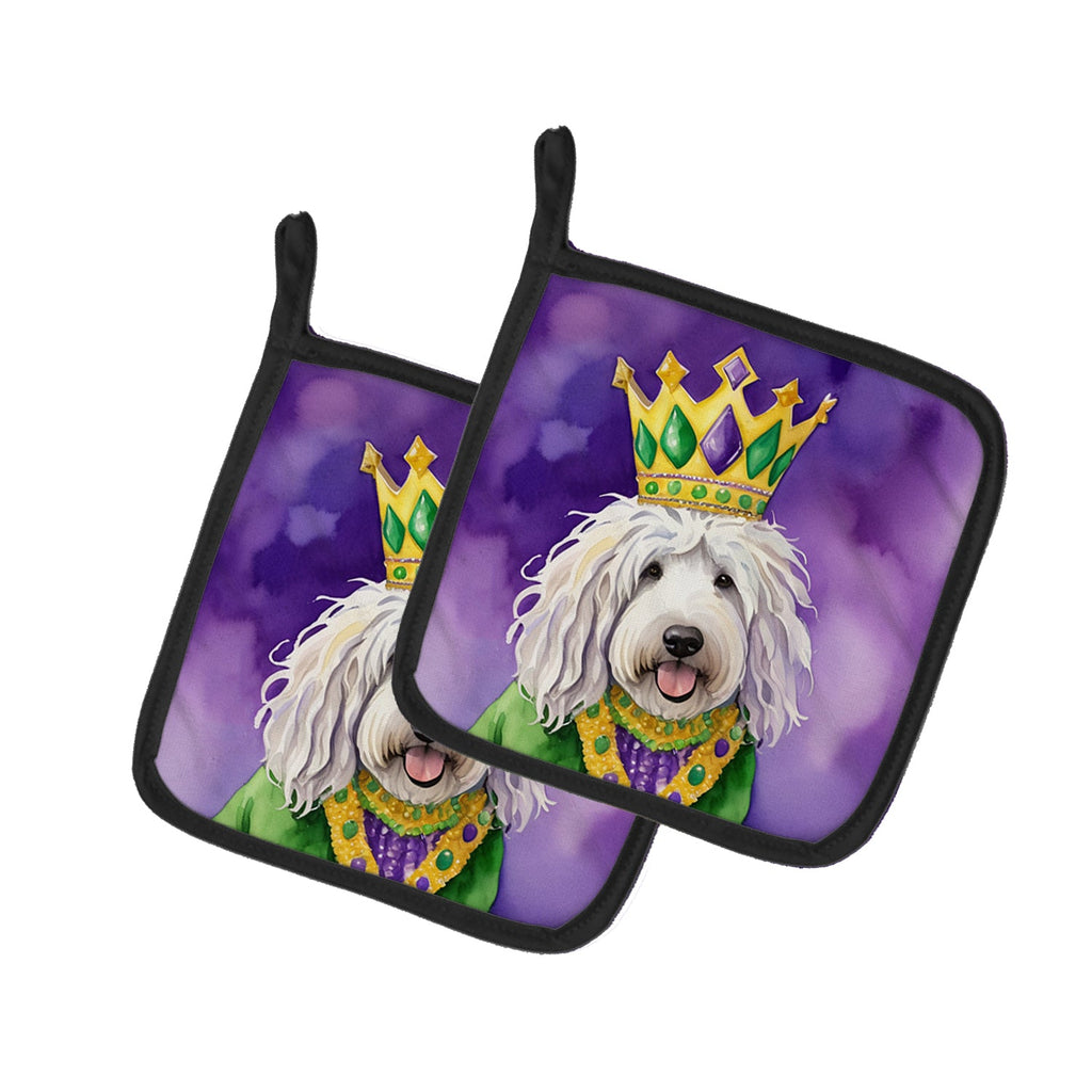 Komondor King of Mardi Gras Pot Holder Set of 2 Heat Resistant Quilted Hot Pads 7.5 x 7.5 Inch, Insulated Kitchen Trivets for Cooking & Baking