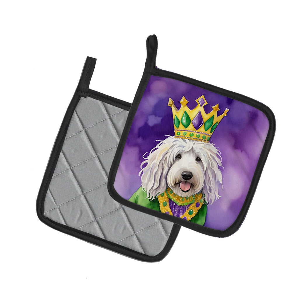 Komondor King of Mardi Gras Pot Holder Set of 2 Heat Resistant Quilted Hot Pads 7.5 x 7.5 Inch, Insulated Kitchen Trivets for Cooking & Baking