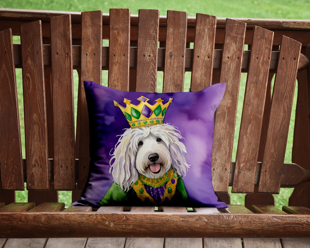 Komondor King of Mardi Gras Decorative Throw Pillow 14x14 Indoor Outdoor Accent Cushion, Fabric Cover with Insert for Sofa, Bed, Porch & Living Room