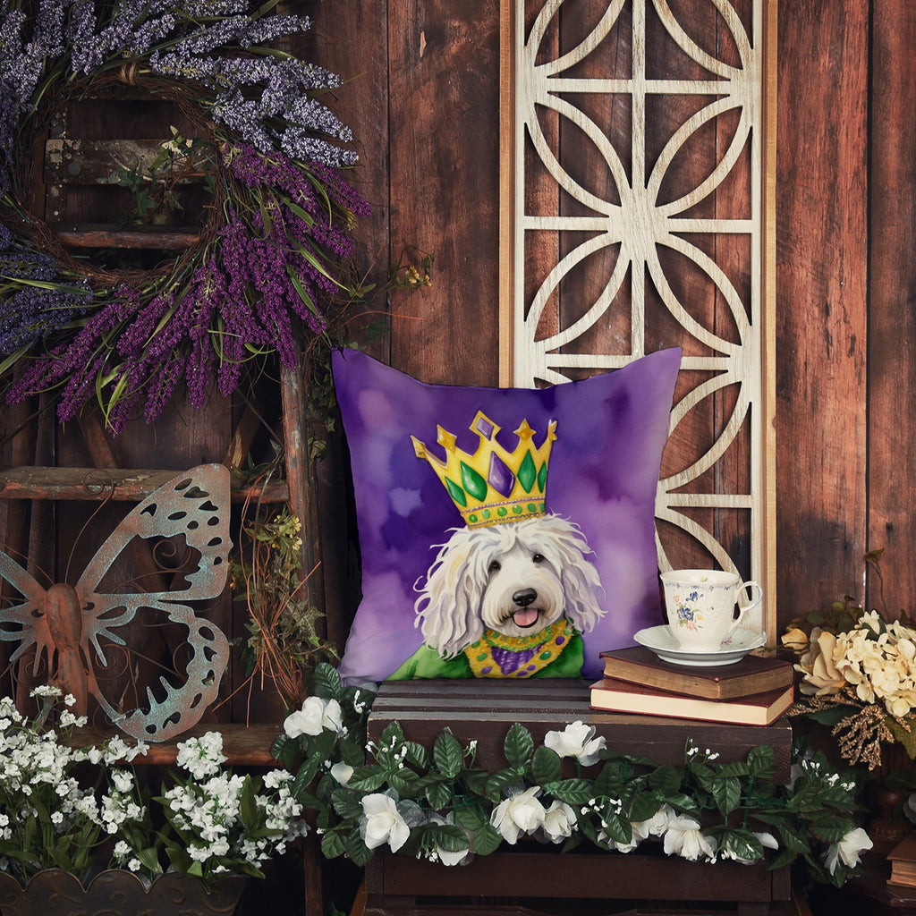 Komondor King of Mardi Gras Decorative Throw Pillow 14x14 Indoor Outdoor Accent Cushion, Fabric Cover with Insert for Sofa, Bed, Porch & Living Room