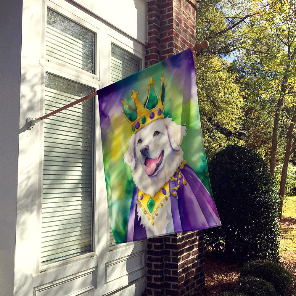 Kuvasz King of Mardi Gras House Flag 28x40 Porch Sleeve Pole Decorative Outside Yard Banner Artwork Wall Hanging, Polyester