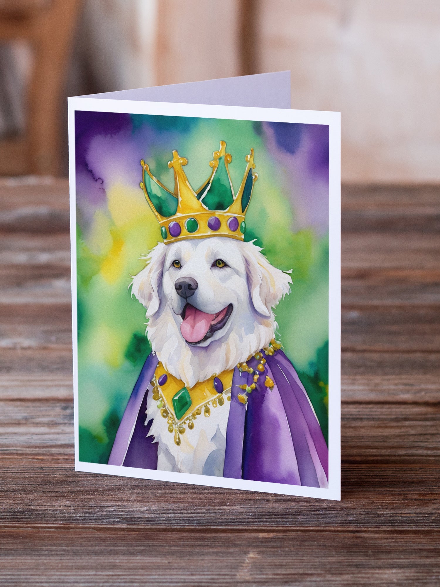 Kuvasz King of Mardi Gras Greeting Cards Pack of 8 Blank Cards with Envelopes Whimsical A7 Size 5x7