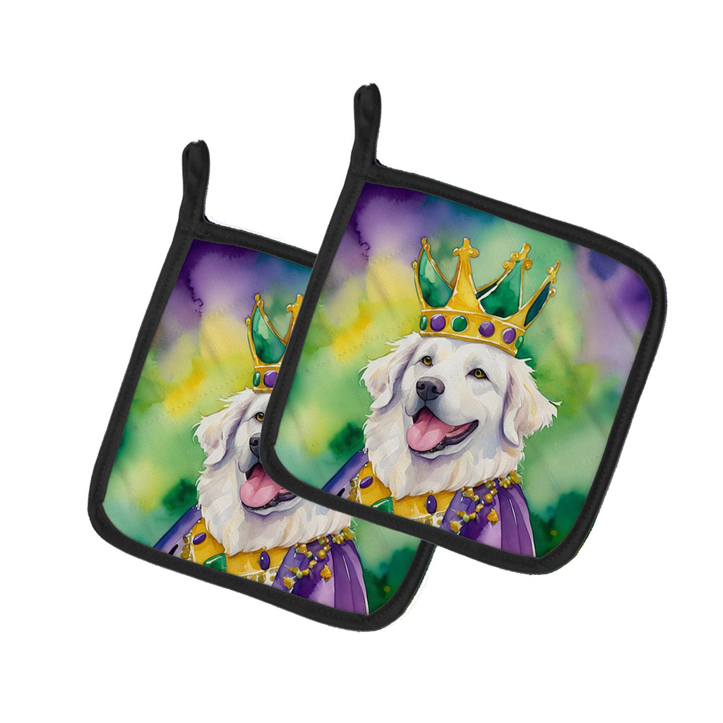 Kuvasz King of Mardi Gras Pot Holder Set of 2 Heat Resistant Quilted Hot Pads 7.5 x 7.5 Inch, Insulated Kitchen Trivets for Cooking & Baking