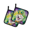 Kuvasz King of Mardi Gras Pot Holder Set of 2 Heat Resistant Quilted Hot Pads 7.5 x 7.5 Inch, Insulated Kitchen Trivets for Cooking & Baking