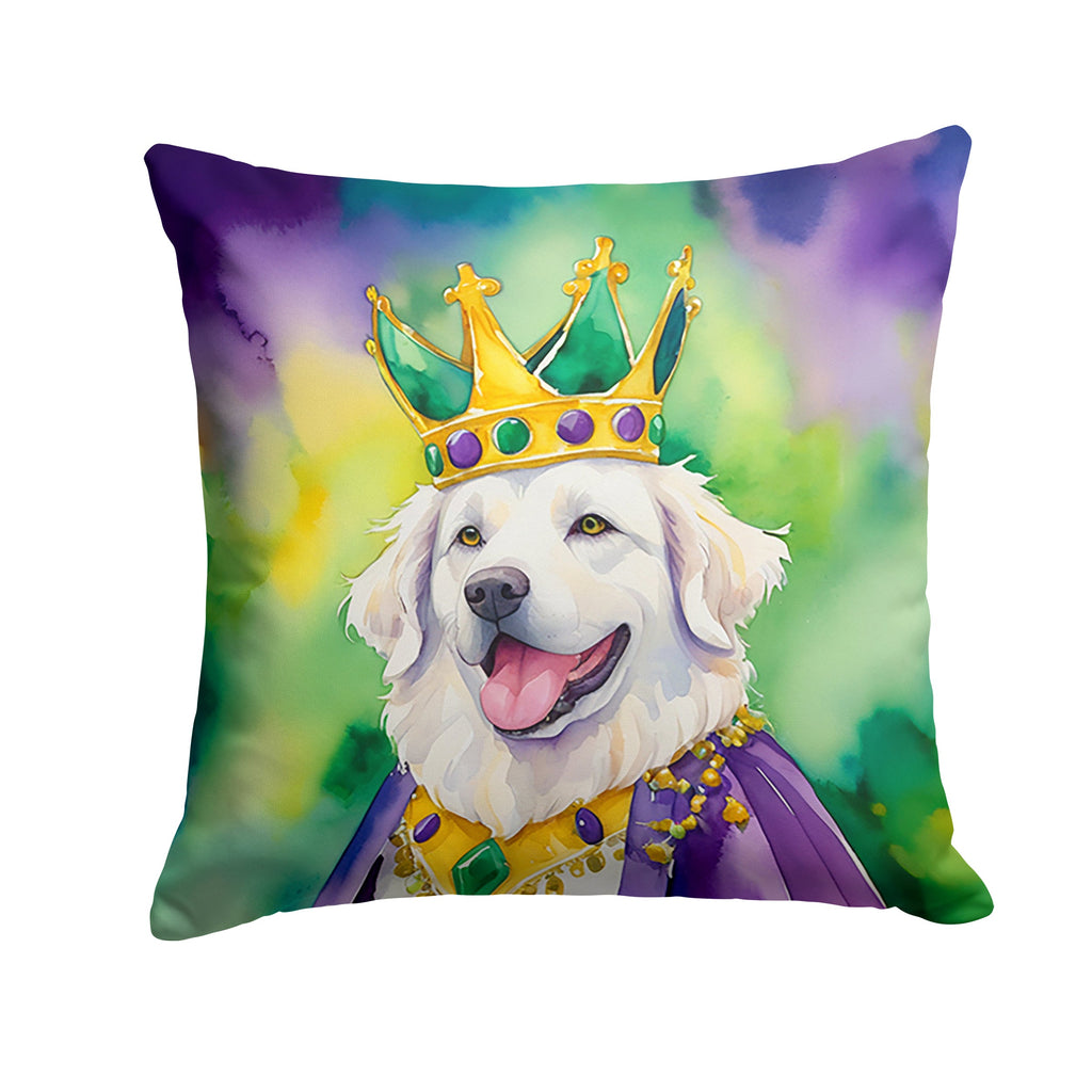 Kuvasz King of Mardi Gras Decorative Throw Pillow 14x14 Indoor Outdoor Accent Cushion, Fabric Cover with Insert for Sofa, Bed, Porch & Living Room