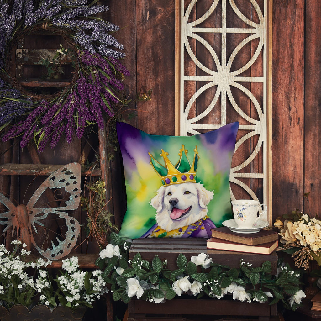Kuvasz King of Mardi Gras Decorative Throw Pillow 18x18 Indoor Outdoor Accent Cushion, Fabric Cover with Insert for Sofa, Bed, Porch & Living Room