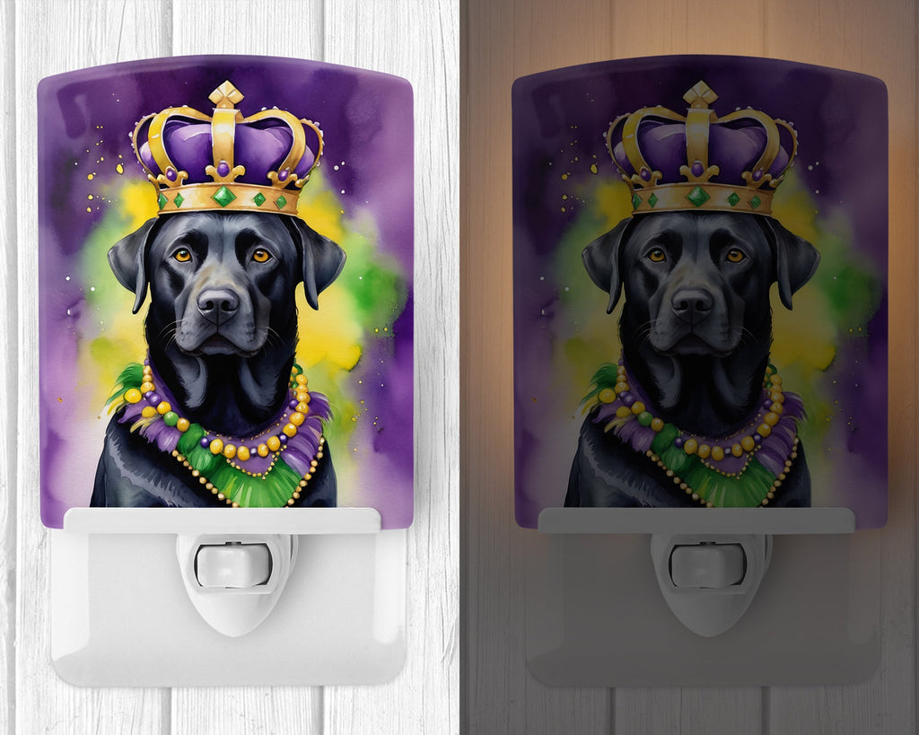 Labrador Retriever King of Mardi Gras Ceramic Night Light Compact, UL-Certified, Ideal for Bedroom, Bathroom, Nursery, Hallway, Kitchen, 6x4x3, Multicolor