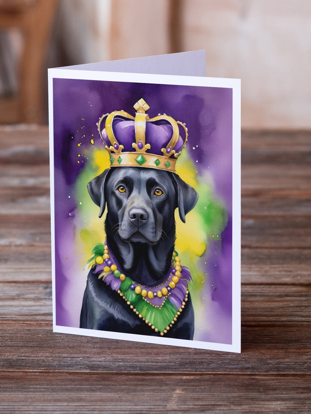 Labrador Retriever King of Mardi Gras Greeting Cards Pack of 8 Blank Cards with Envelopes Whimsical A7 Size 5x7