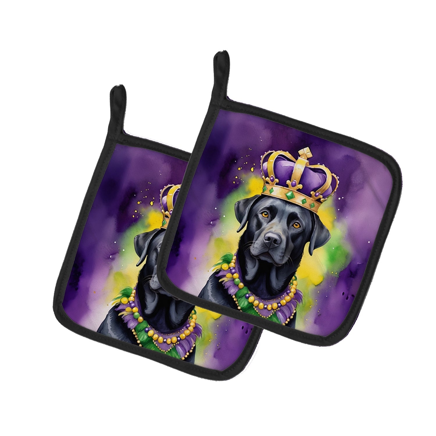 Labrador Retriever King of Mardi Gras Pot Holder Set of 2 Heat Resistant Quilted Hot Pads 7.5 x 7.5 Inch, Insulated Kitchen Trivets for Cooking & Baking