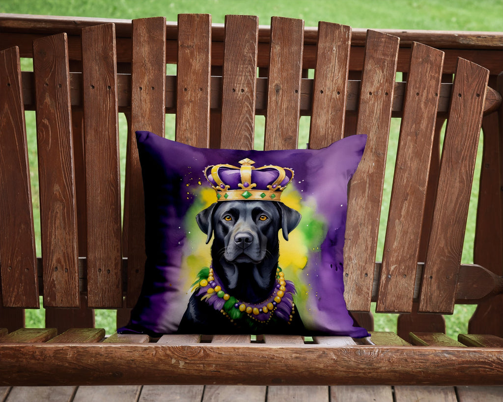 Labrador Retriever King of Mardi Gras Decorative Throw Pillow 14x14 Indoor Outdoor Accent Cushion, Fabric Cover with Insert for Sofa, Bed, Porch & Living Room