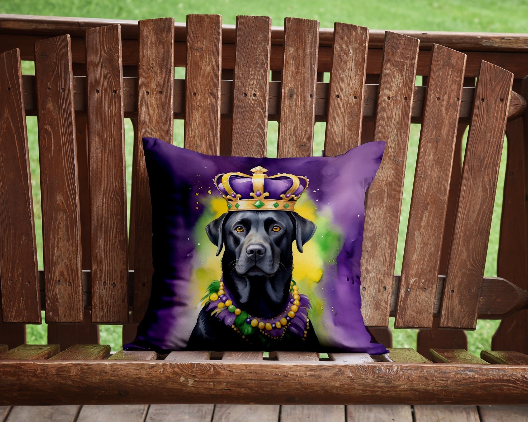 Labrador Retriever King of Mardi Gras Decorative Throw Pillow 14x14 Indoor Outdoor Accent Cushion, Fabric Cover with Insert for Sofa, Bed, Porch & Living Room