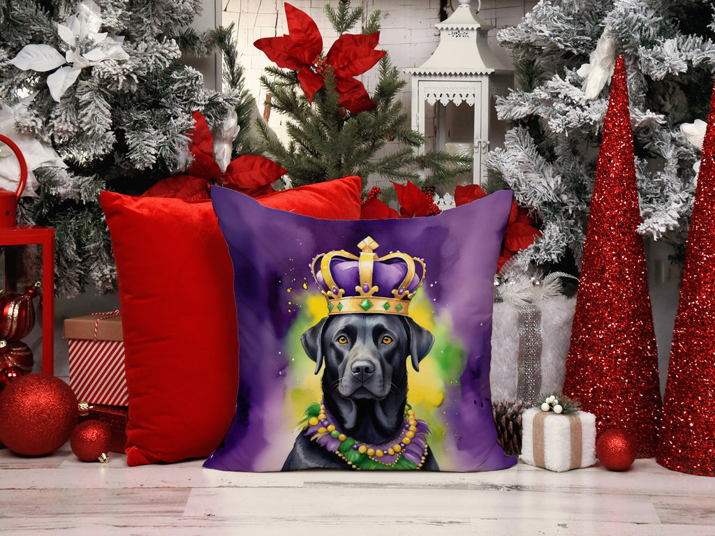Labrador Retriever King of Mardi Gras Decorative Throw Pillow 14x14 Indoor Outdoor Accent Cushion, Fabric Cover with Insert for Sofa, Bed, Porch & Living Room
