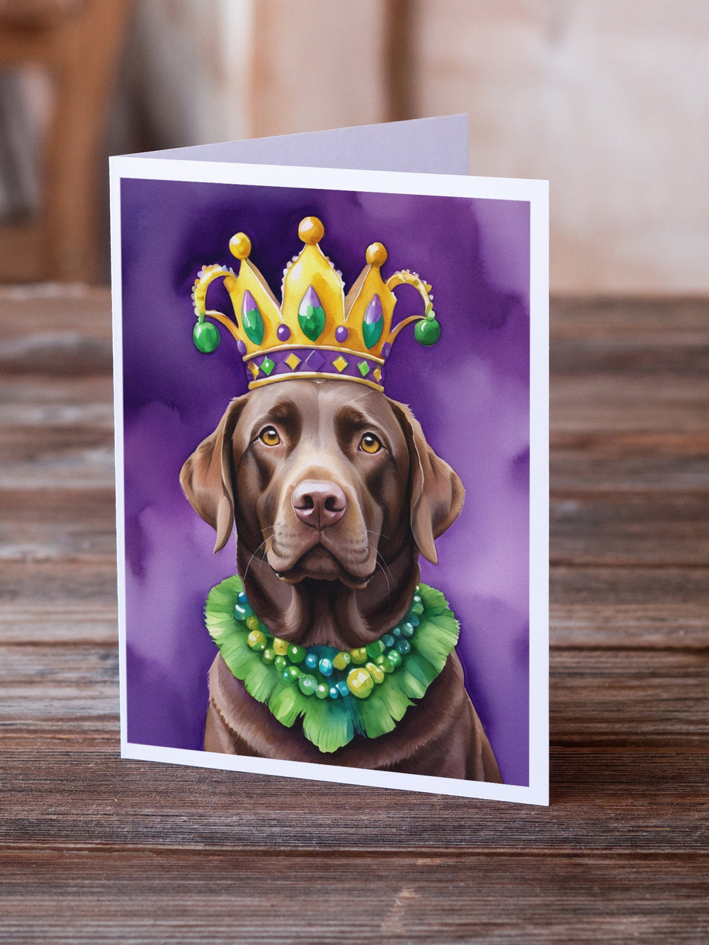 Labrador Retriever King of Mardi Gras Greeting Cards Pack of 8 Blank Cards with Envelopes Whimsical A7 Size 5x7