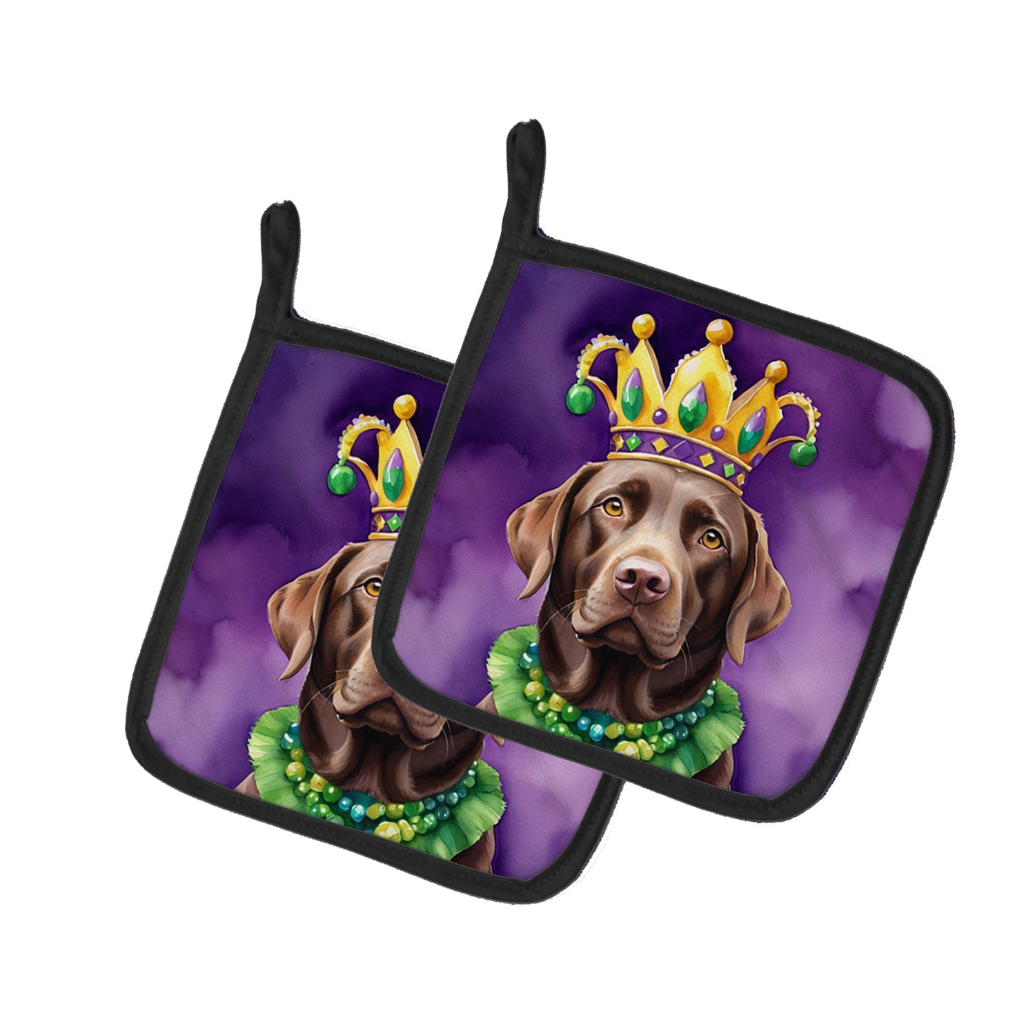 Labrador Retriever King of Mardi Gras Pot Holder Set of 2 Heat Resistant Quilted Hot Pads 7.5 x 7.5 Inch, Insulated Kitchen Trivets for Cooking & Baking
