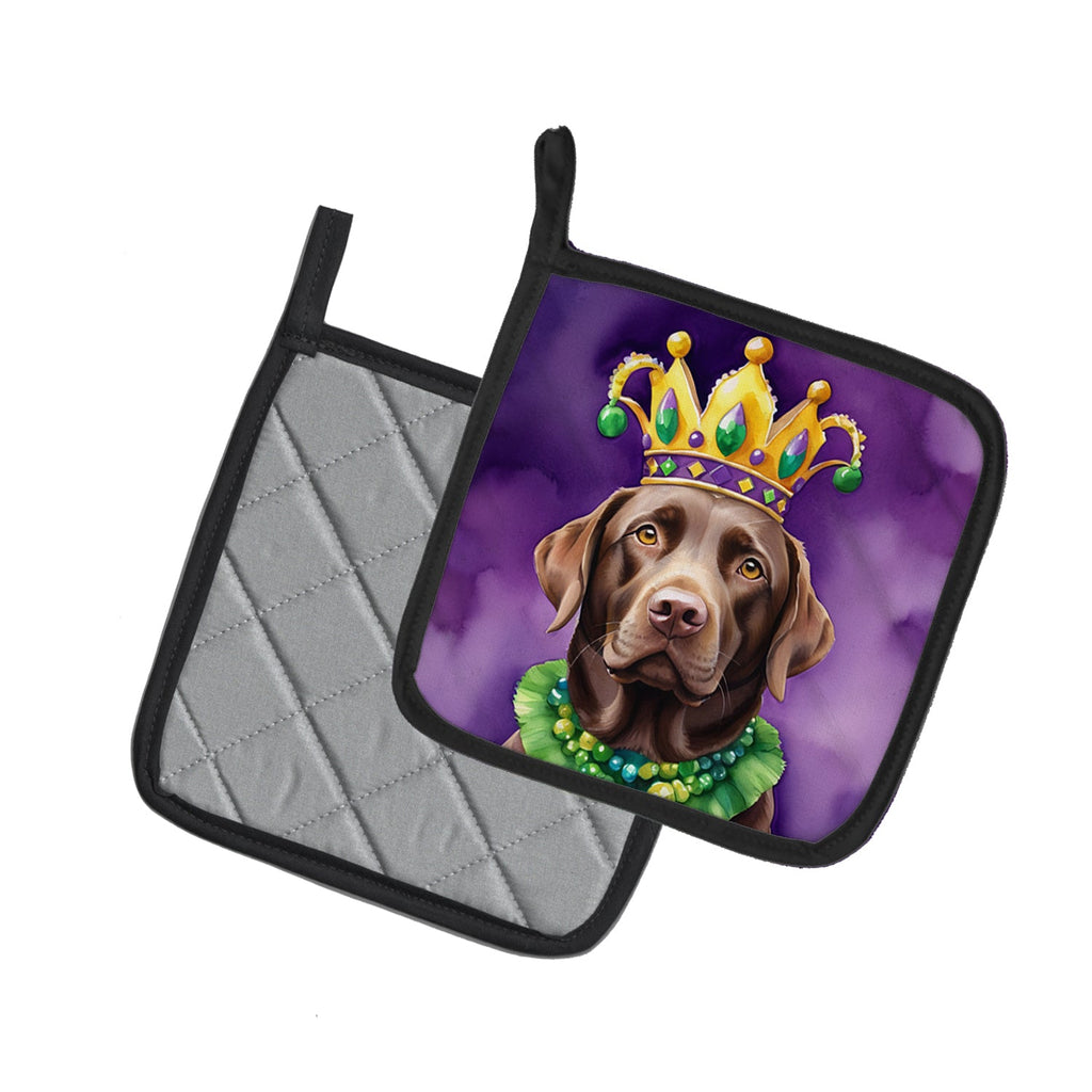 Labrador Retriever King of Mardi Gras Pot Holder Set of 2 Heat Resistant Quilted Hot Pads 7.5 x 7.5 Inch, Insulated Kitchen Trivets for Cooking & Baking