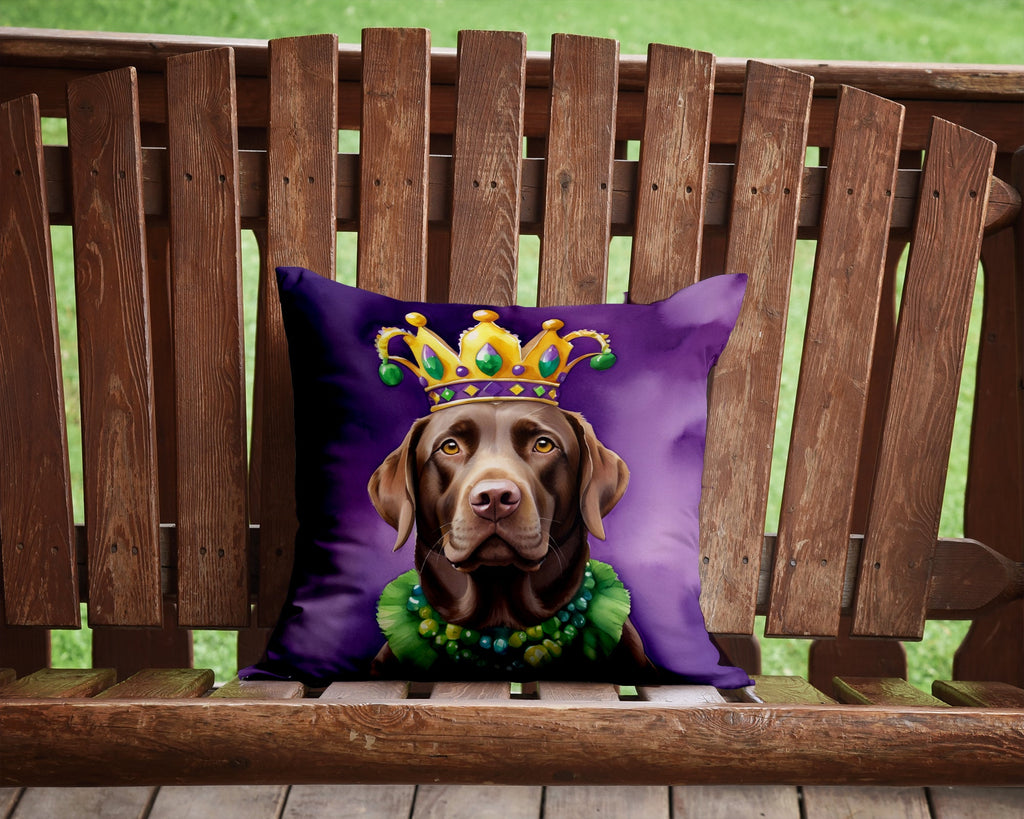 Labrador Retriever King of Mardi Gras Decorative Throw Pillow 14x14 Indoor Outdoor Accent Cushion, Fabric Cover with Insert for Sofa, Bed, Porch & Living Room