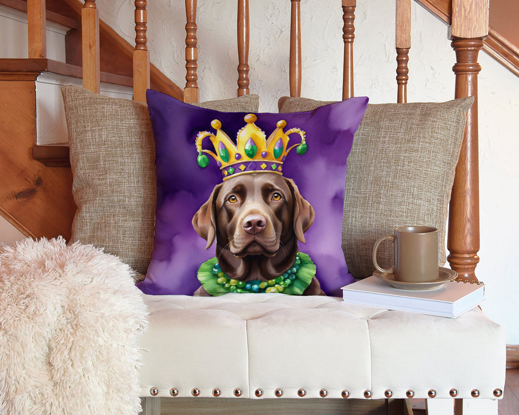 Labrador Retriever King of Mardi Gras Decorative Throw Pillow 14x14 Indoor Outdoor Accent Cushion, Fabric Cover with Insert for Sofa, Bed, Porch & Living Room