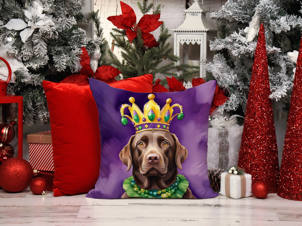 Labrador Retriever King of Mardi Gras Decorative Throw Pillow 18x18 Indoor Outdoor Accent Cushion, Fabric Cover with Insert for Sofa, Bed, Porch & Living Room