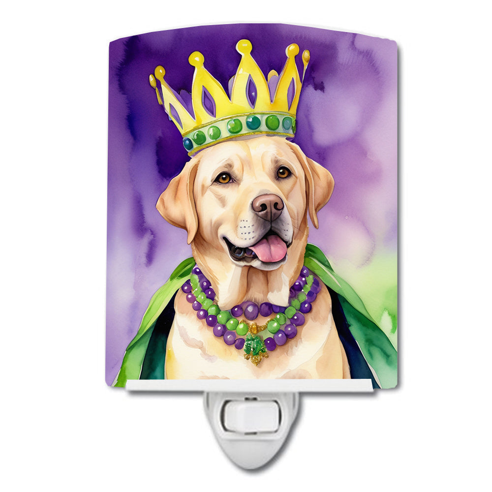 Labrador Retriever King of Mardi Gras Ceramic Night Light Compact, UL-Certified, Ideal for Bedroom, Bathroom, Nursery, Hallway, Kitchen, 6x4x3, Multicolor